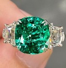 Cushion Cut 6 50 Ct Natural Diamond Ring Green Emerald 18k Solid White Gold