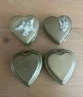 Vintage Brass Heart Pill Boxes Pewter Dove Bird Decorations Hinged Lids Lot Of 4