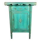 Vintage Turquoise Painted Cabinet Work Table Boho Farmhouse Style Glass Top 