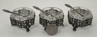 Set Of 3 Antique Repouss   Floral  800 Silver Glass Inserts Salt Cellars W spoons