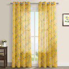 Mustard Yellow Floral Sheer Curtains  Fun Vintage Retro Botanical Patterned Wind