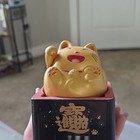 Gold Japanese Maneki Neko Lucky Cat Figurine With Black Base