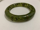Art Deco Jade Hued Green Gold Bakelite Bangle Bracelet W gold Accents Stunning  