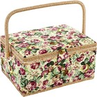 Large Vintage Wooden Sewing Basket With Removable Tray  Floral Print Storage Box
