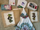 Vintage Holiday Tableware Lot - Burlap Runner  Tablecloth  Napkins  Cupcake Set