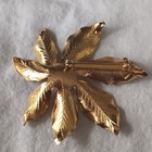 Vtg Brooch Poinsettia Flower Red Rhinestone Center Goldtone Christmas