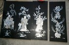  4  Vintage Black Lacquer Mother Of Pearl Hanging Wall Panels 19x8