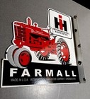 Vintage 18    Farmall International Double Sided Flanged Porcelain Sign Oil Gas