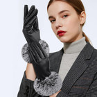 Womens Leather Gloves winter Black Pu Leather Gloves For Women Touchscreen Fur C