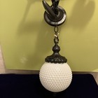 Vtg Mid Century White Hobnail Milk Glass Swag Lamp Ceiling Hanging  Light 9   