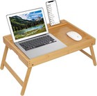 Bed Tray Table With Folding Legs  Bamboo Breakfast Food Tray With Media Slot New