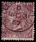Great Britain 1867 Qv 6 Pence Lilac Used Scott 50 Wmk 25 Queen Victoria