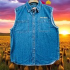 Vtg Harley Davidson Denim Vest Mens Xl Blue Sleeveless Button Down Biker Shirt