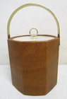 Vintage 1970 s-80 s Nos Brown Lidded Handled Faux Leather Ice Bucket