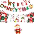 Fecedy Merry Christmas Hanging Paper Banner Swirl Streamers Latex Balloons Decor