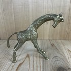 Vintage 1970s Solid Brass Giraffe Figurine Set Of 2 Textured Detail 8 Inch Mcm