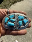 Vintage Effie Calavasa Zuni Handmade Turquoise Inlay Sterling Silver Belt Buckle