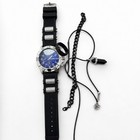 Men   s Luxury Blue Dial Watch Bracelet Necklace Jewelry Gift Set Black Silver