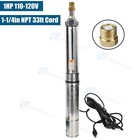 4   Deep Well Submersible Pump 1hp 207  37gpm 110v Stainless Steel 33ft Cord