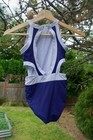 Sylvia P Navy White Trim Gymnastics Leotard Cutout Keyhole Back Child 8 Vguc