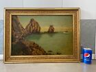      Antique Old 19th C  American Folk Art Nautical Ship Seascape Oil Painting