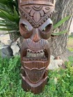 Hawaiian Style Tiki Totem Wooden Mask Hand Carved 39 x 8 in