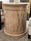 Henredon Burl Wood Drum Side Table Cabinet     Vintage High End Designer Furniture
