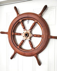 Captains Wheel Vtg Nautical Decor Ship yacht Solid Wood Brass Nave 28  Diameter