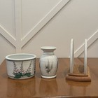 Studio Art Pottery Dinnerware Table Set Signed Gpoq Lupine Floral Vtg Ooak