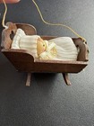 Vintage Infant Baby In Rocking Cradle Ornament Christmas Wooden C 1990s