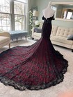 Gothic Black   dark Red Wedding Dresses Mermaid Sleeveless Lace Applique Ball Gown