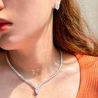 Women Simple Silver Plated Pear Cut Cubic Zirconia Necklace Earrings Jewelry Set