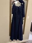 Mgny 72220 Navy Beaded Lace Off Shoulder Mother Of The Groom Gown Size 16