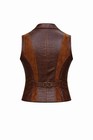 Men   s Vintage Brown Leather Vest Western Biker Croc Embossed Button Zip Pockets