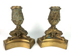 Pair French Neoclassical Brass Tri Claw Footed Candlesticks Lamp Bases