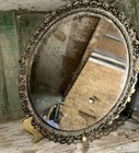 Vintage Mirror Tray Oval Gold Ormulo  Filigree Ornate Trinket Vanity Art Nouveau