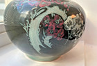 Antique Vintage Signed Korean Celadon Vase Crackle Floral Decorated 7    Tall