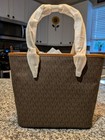 Michael Kors Jet Set Leather Carryall Tote Bag Brown Medium Zip Top Mk Monogram