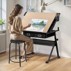 Adjustable Drafting Table Drawing Desk Craft Workstation W stool   Power Outlet