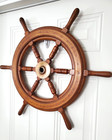 Captains Wheel Vtg Nautical Decor Ship yacht Solid Wood Brass Nave 28  Overall