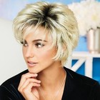 Women Blonde Rooted Short Layered Pixie Wigs Air Bangs Fluffy Synthetic Full Wig