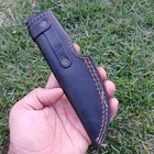 Black Leather Fixed Blade Knife Sheath Belt Loop Snap Retaining Strap