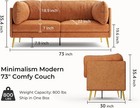 Mid-century 73   Orange Loveseat Couch For Office   Living Room  Easy Assembly