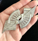 Stunning Large Vintage Art Deco Geometric Rhodium Brooch Pin Baguette Rhinestone