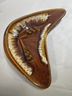 Vtg Drip Glaze Atomic Boomerang Ashtray Ceramic Large Mcm 70 s Brown Gold White