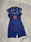Vintage 1970s Blue Car Embroidered Playsuit Romer Small Mod Hippie Novelty Disco