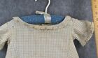 Antique Child Dress Cotton Check Wide Neck Drop Shoulder Victorian 1880