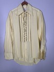 Vtg 70s After Six Yellow Brown Tuxedo Dress Shirt Ruffled Mens 16   33 L