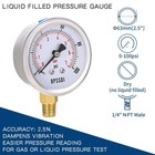 Water Well Pump Liquid Filled Side Lower Mount Pressure Gauge 0 To 100 Psi