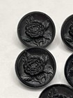 Gorgeous Vintage Set Of 8 Incised Black Glass Flower floral Buttons  11 16   h5 